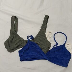 Blue ribbed and Olive sparkle swim top